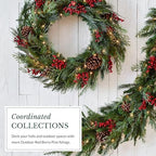 Outdoor Red Berry Pine Christmas Garland - Fresh Traditional Greenery Garland with Natural Elements &, alternate view 6