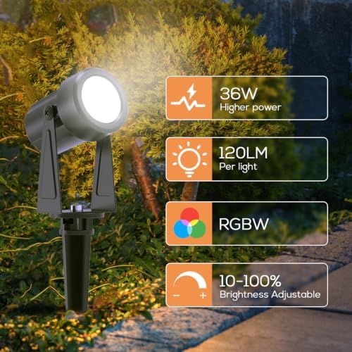 Outdoor RGBW Landscape Lighting with Remote, Dusk to Dawn, 12 Pack, alternate view 3