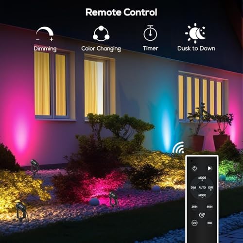 Outdoor RGBW Landscape Lighting with Remote, Dusk to Dawn, 12 Pack, alternate view 4