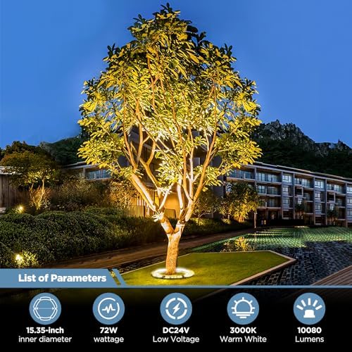 Outdoor Ring Tree Lights, Plug in LED Landscape Uplighting for Trees, 3000K Warm White, IP65 Waterproof, 120V, alternate view