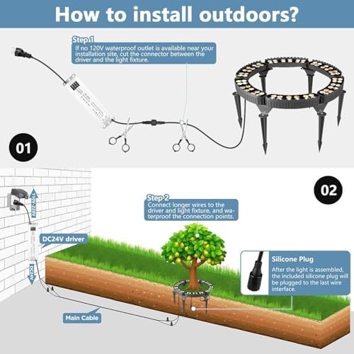 Outdoor Ring Tree Lights, Plug in LED Landscape Uplighting for Trees, 3000K Warm White, IP65 Waterproof, 120V, alternate view
