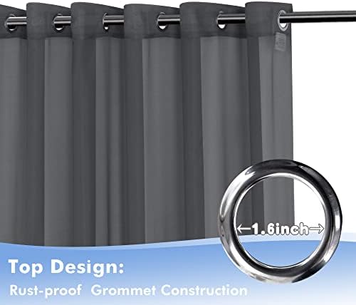 Outdoor Sheer Curtains for Patio Waterproof 4 Pcs 54x108 Inch Grey in 54x108 Inch in Grey, alternate view 4