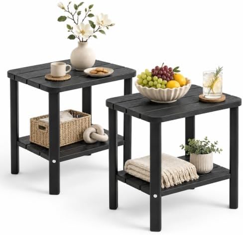 Outdoor Side Table, 2PCS Weather Resistant Small Outdoor Table