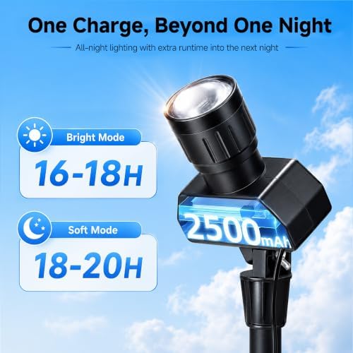 Outdoor Solar Spotlight, Adjustable Angle Landscape Spotlight Waterproof, 2500mAh All Night Separate Panel LED, alternate