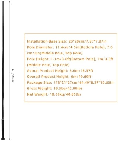 Outdoor Street Light Pole with Ground Cage & Base, 20FT 114+76mm, alternate view 6
