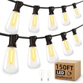Outdoor String Led Patio Lights - 150Ft 45M Outside Waterproof Light ST38 Shatterproof Bulb Connectable Hanging