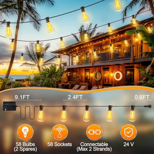 Outdoor String Led Patio Lights - 150Ft 45M Outside Waterproof Light ST38 Shatterproof Bulb Connectable Hanging, alternate