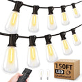 Outdoor String Led Patio Lights - 150Ft 45M Outside Waterproof Light With Remote Dimmable ST38 Shatterproof Bulb