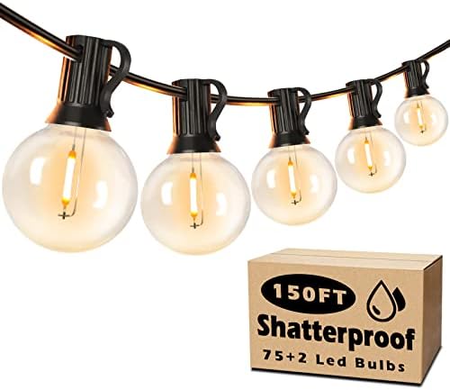 Outdoor String Light 150FT, Waterproof Dimmable Patio Lights with 75 G40 Globes, Shatterproof Connectable