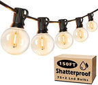 Outdoor String Light 150FT, Waterproof Dimmable Patio Lights with 75 G40 Globes, Shatterproof Connectable