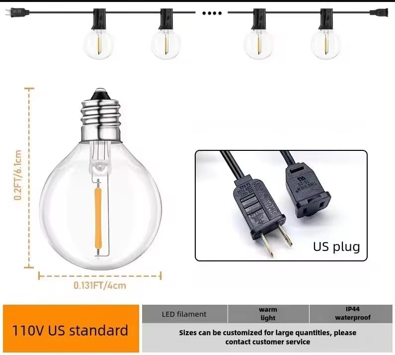 Outdoor String Light 50FT Patio Black with 52 Shatterproof G40 LED Clear Globe Bulbs for Indoor/Outdoor, alternate view 2
