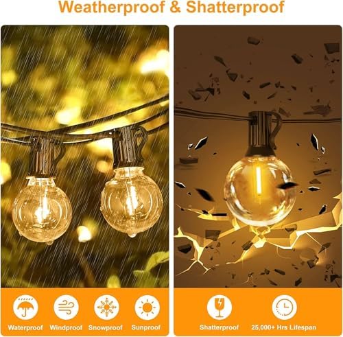 Outdoor String Light 50FT Patio Black with 52 Shatterproof G40 LED Clear Globe Bulbs for Indoor/Outdoor, alternate view 5