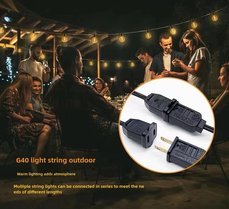 Outdoor String Light 50FT Patio Black with 52 Shatterproof G40 LED Clear Globe Bulbs for Indoor/Outdoor, alternate view 6