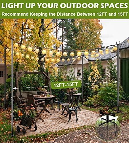 Outdoor String Light Pole, 10 FT Heavy Duty Hanging Light Stand Pole for Outside Garden Lawn, Patio, Christmas, alternate