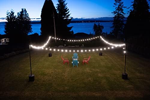 Outdoor String Light Pole Stand (2 Pack) - 9.5 Feet, Black, Heavy-Duty with Freestanding Tank Base for Grass, alternate view