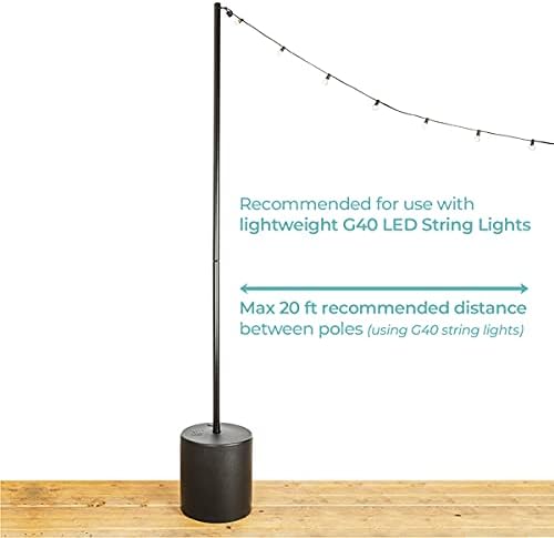 Outdoor String Light Pole Stand (2 Pack) - 9.5 Feet, Black, Heavy-Duty with Freestanding Tank Base for Grass, alternate view