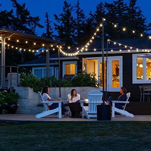 Outdoor String Light Pole Stand (2 Pack) - 9.5 Feet, Black, Heavy-Duty with Freestanding Tank Base for Grass, alternate view