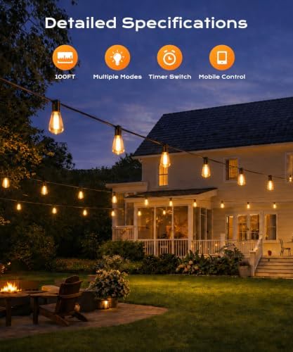 Outdoor String Lights, 100 FT Patio Lights for Outside, alternate view 2