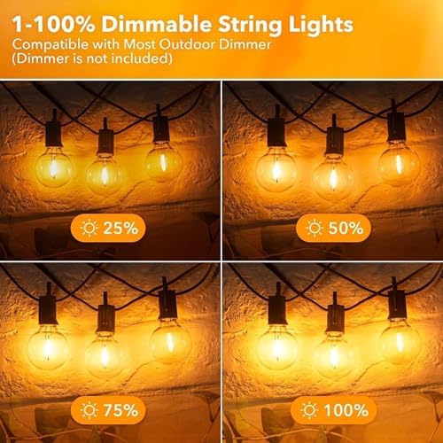 Outdoor String Lights, 100FT 50+2 G40 Bulbs Shatterproof Patio Lights, IP65 Waterproof Dimmable Hanging, alternate view 7