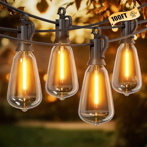 Outdoor String Lights, 100FT 50+2 LED ST38 LED Patio Lights Shatterproof, Dimmable IP65 Waterproof Connectable