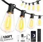 Outdoor String Lights 100FT, APP & Remote Control Dimmable Patio Lights, Plug in LED String Lights with Timer