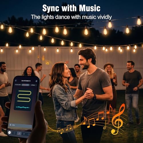 Outdoor String Lights 100FT, APP & Remote Control Dimmable Patio Lights, Plug in LED String Lights with Timer, alternate view