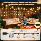 Outdoor String Lights 100FT, APP & Remote Control Dimmable Patio Lights, Plug in LED String Lights with Timer, alternate view