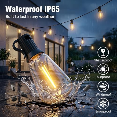 Outdoor String Lights 100FT, APP & Remote Control Dimmable Patio Lights, Plug in LED String Lights with Timer, alternate view