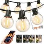 Outdoor String Lights 100FT G40 with APP 54 LED Shatterproof Bulb