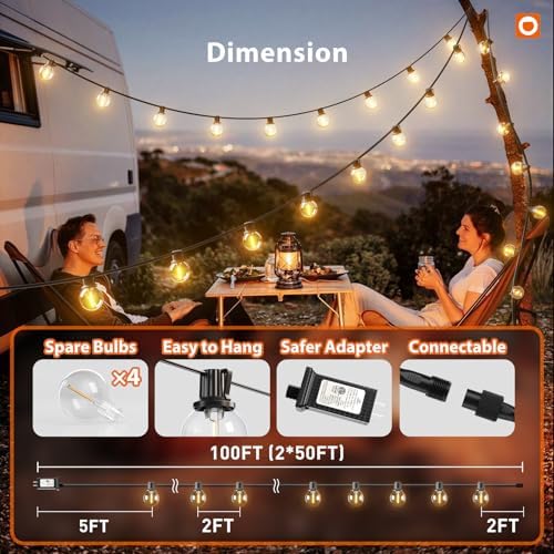 Outdoor String Lights 100FT G40 with APP 54 LED Shatterproof Bulb, alternate view 5