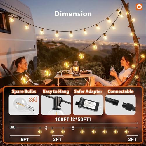 Outdoor String Lights 100FT G40 with Remote 54 LED Shatterproof Bulb, alternate view 5
