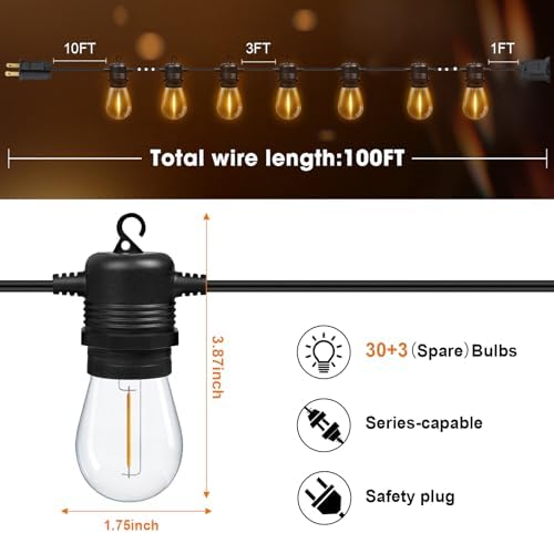 Outdoor String Lights, 100FT LED Waterproof Patio Lights, alternate view 2