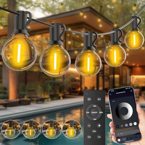 Outdoor String Lights 100FT, Smart APP & Remote Control Dimmable Patio Lights with Timer, Plug in LED String