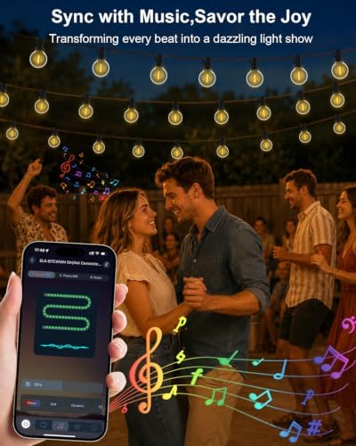 Outdoor String Lights 100FT, Smart APP & Remote Control Dimmable Patio Lights with Timer, Plug in LED String, alternate view