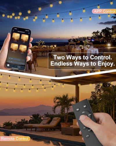 Outdoor String Lights 100FT, Smart APP & Remote Control Dimmable Patio Lights with Timer, Plug in LED String, alternate view
