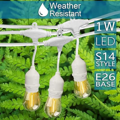Outdoor String Lights 105FT, S14 Waterproof Patio Lighting, White in White, alternate view 3