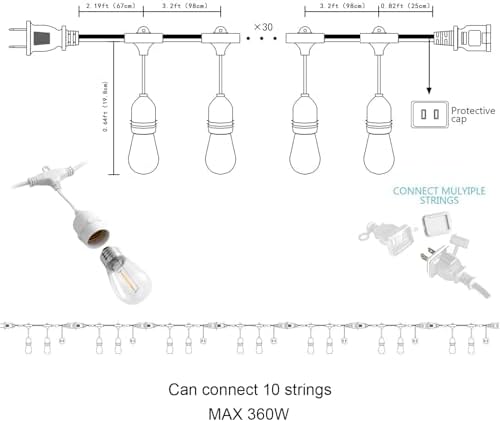 Outdoor String Lights 105FT, S14 Waterproof Patio Lighting, White in White, alternate view 4