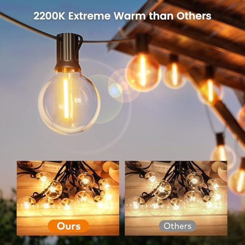 Outdoor String Lights,110FT Dimmable Patio Lights with 52 Shatterproof 2200K LED G40 Bulbs(2 Spare), Waterproof, alternate