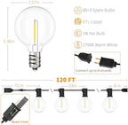 Outdoor String Lights 120 FT Waterproof Patio Light 63 LED Bulbs, alternate view 4