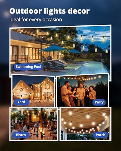 Outdoor String Lights,120FT Outdoor Party Light with 58 Edison Lights Bulb, alternate view 7