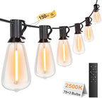 Outdoor String Lights 150FT 75+3 LED, Waterproof Dimmable Patio Lights