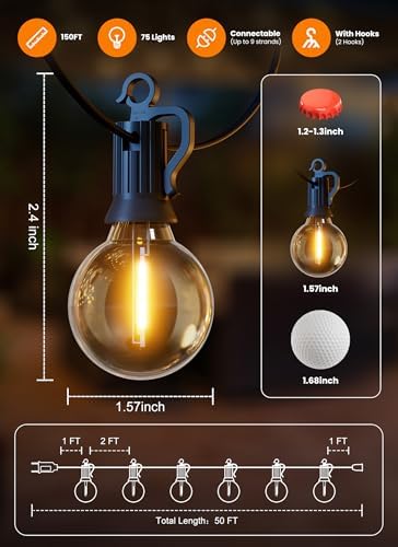 Outdoor String Lights, 159FT 77 LED Bulbs String Lights, IP65 Waterproof Connectable G40 Outside Patio Light for, alternate