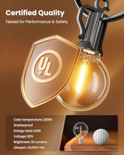 Outdoor String Lights, 159FT G40 LED IP65 Waterproof Patio Lights, alternate view 6