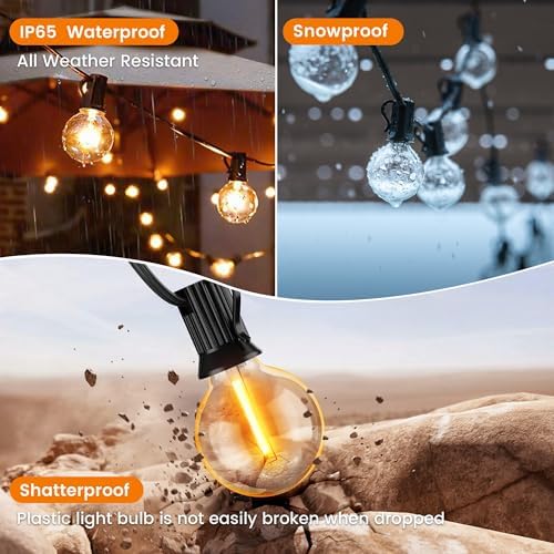 Outdoor String Lights, 180FT LED Patio Lights with 82 Dimmable Plastic G40 Globe Bulbs 2 Spares, 2200K, alternate view 3