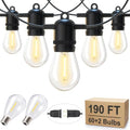 Outdoor String Lights 190FT with 60+2 Shatterproof Edison Bulbs, Waterproof Hanging Patio Lights Outside for