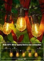 Outdoor String Lights 190FT with 60+2 Shatterproof Edison Bulbs, Waterproof Hanging Patio Lights Outside for, alternate view