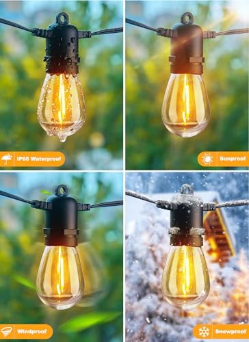 Outdoor String Lights 190FT with 60+2 Shatterproof Edison Bulbs, Waterproof Hanging Patio Lights Outside for, alternate view