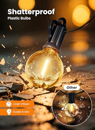 Outdoor String Lights, 200FT 100 LED Bulbs String Lights, IP65 Waterproof Connectable G40 Outside Patio Light, alternate view
