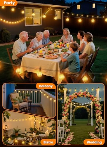 Outdoor String Lights, 200FT 100 LED Bulbs String Lights, IP65 Waterproof Connectable G40 Outside Patio Light, alternate view