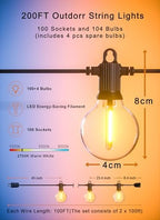 Outdoor String Lights, 200FT G40 LED IP65 Waterproof Patio Lights, alternate view 5